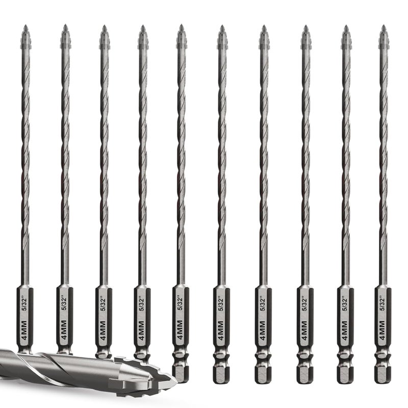 METOTO Upgraded 6in (152mm) Masonry Drill Bit Set - 5/32"(4mm)*10-Piece Serrated Carbide Bits, Professional Set for Concrete, Tile, Brick & More - Image 1